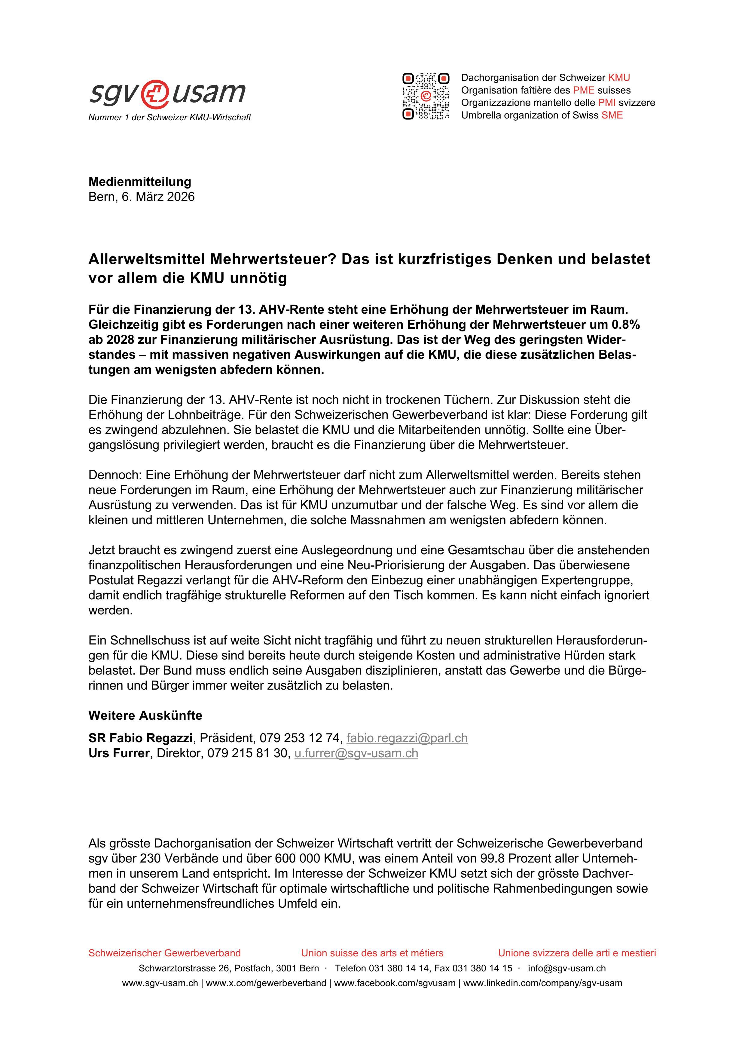 Allerweltsmittel Mehrwertsteuer? Das ist kurzfristiges Denken und belastet vor allem die KMU unnötig