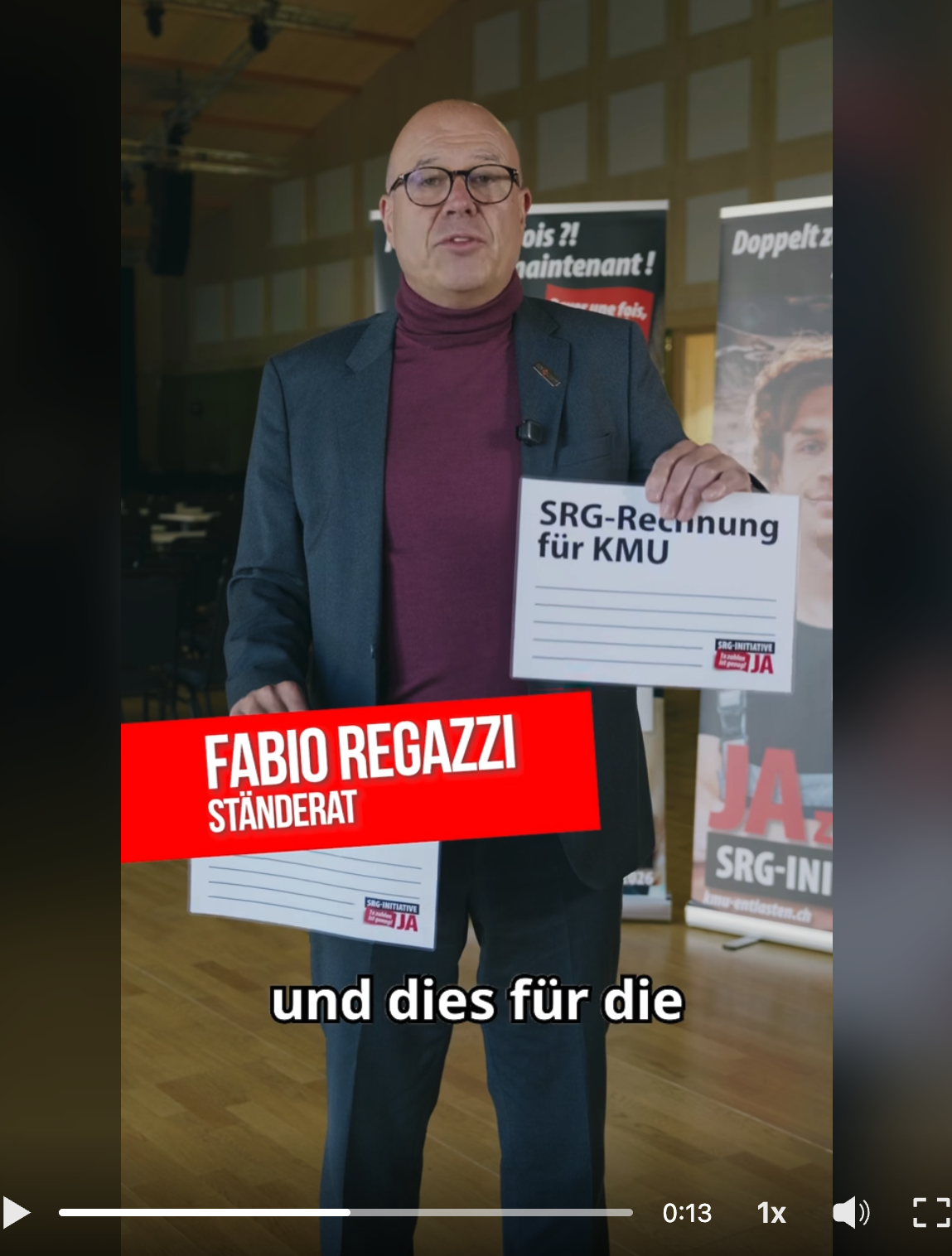 Zwei Rechnungen für die gleiche SRG-Dienstleistung. Einmal privat und einmal im Unternehmen. Für den Ständerat und Tessiner Unternehmer Fabio Regazzi ist klar: 1 x zahlen ist genug! JA zur SRG-Initiative.