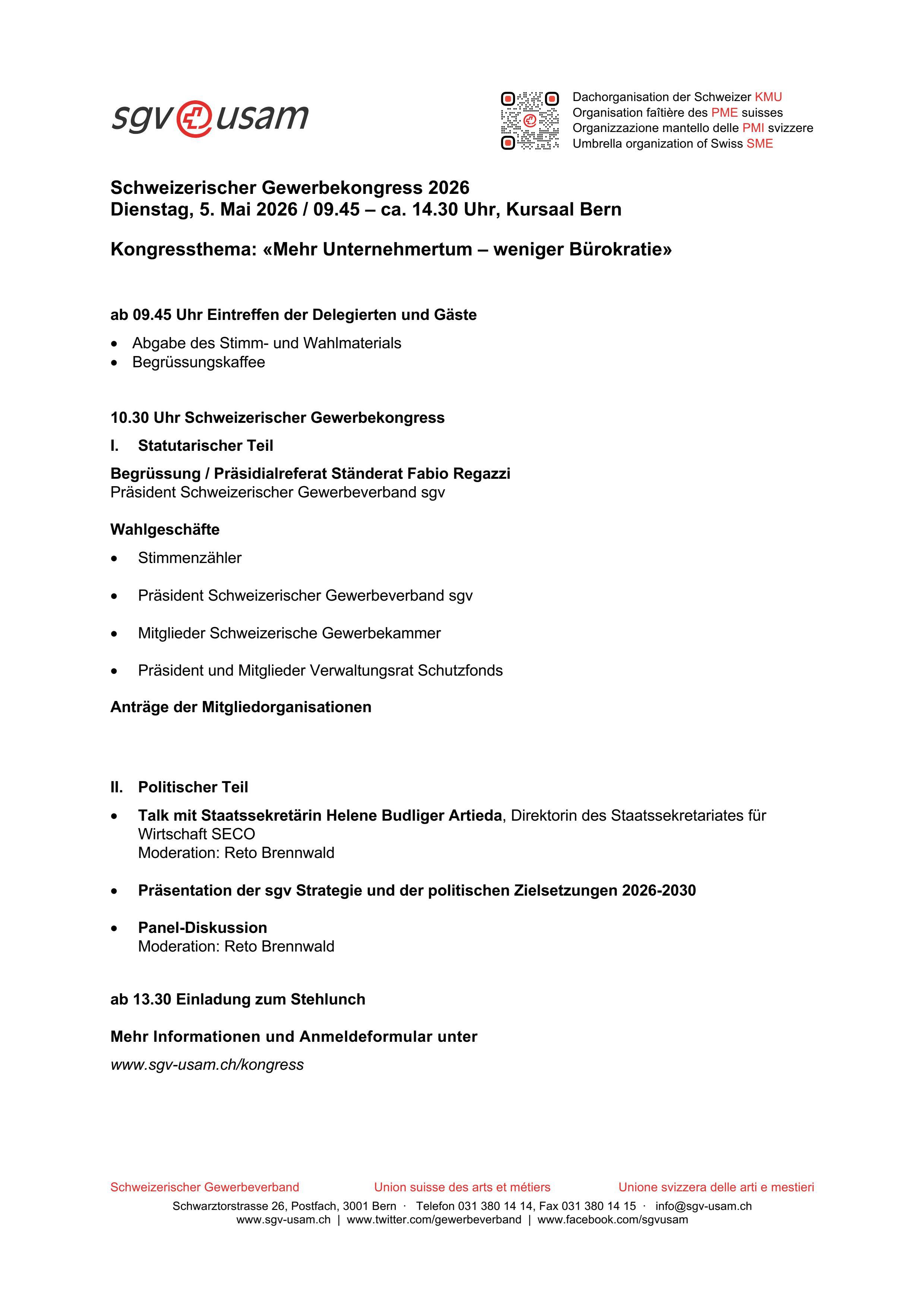  Programm Schweizerischer Gewerbekongress 2026