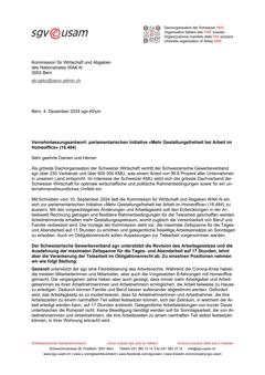  Vernehmlassungsantwort: parlamentarischen Initiative «Mehr Gestaltungsfreiheit bei Arbeit im Homeoffice»