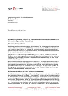  Vernehmlassungsantwort: Änderung des Schweizerischen Zivilgesetzbuches (Besitzesschutz bei verbotener Eigenmacht an Grundstücken)