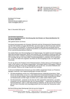  Stromversorgungssicherheit: Verordnung über den Einsatz von Reservekraftwerken für den Winter 2022/2023