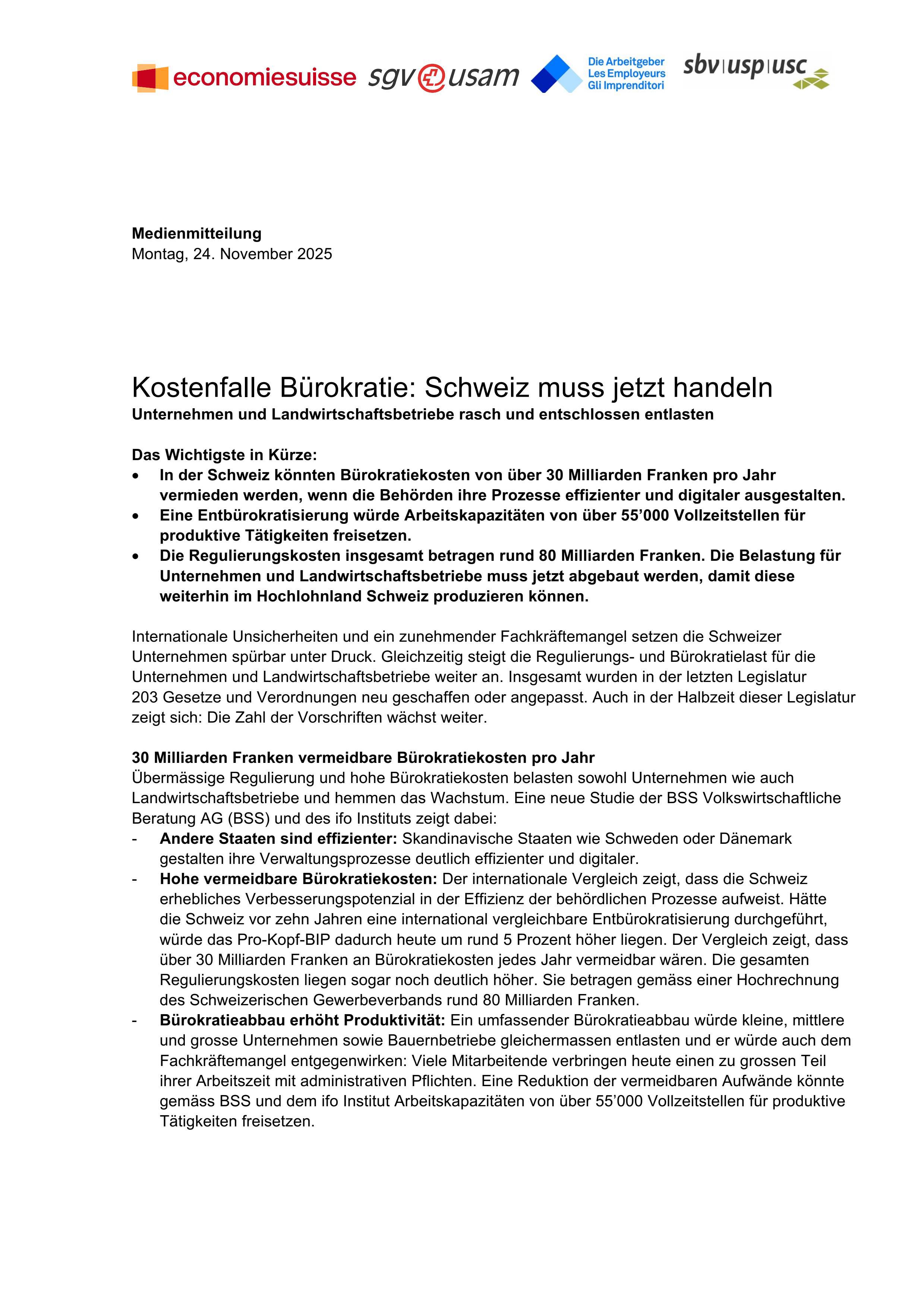 Kostenfalle Bürokratie: Schweiz muss jetzt handeln