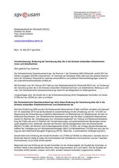  Vernehmlassung: Änderung der Verordnung über die in die Schweiz entsandten Arbeitnehmerinnen und Arbeitnehmer